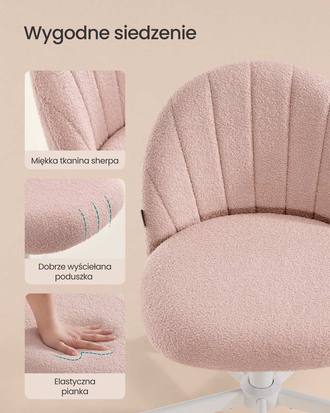 Krzesło biurowe z miękkim fleece i regulacją wysokości