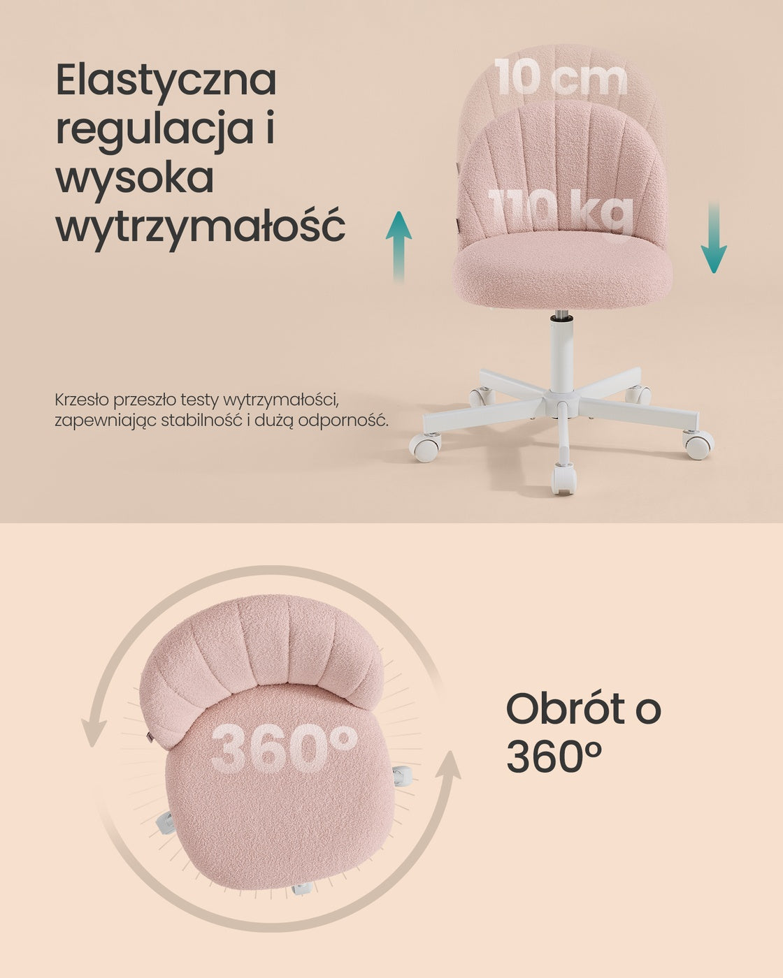Krzesło biurowe z miękkim fleece i regulacją wysokości