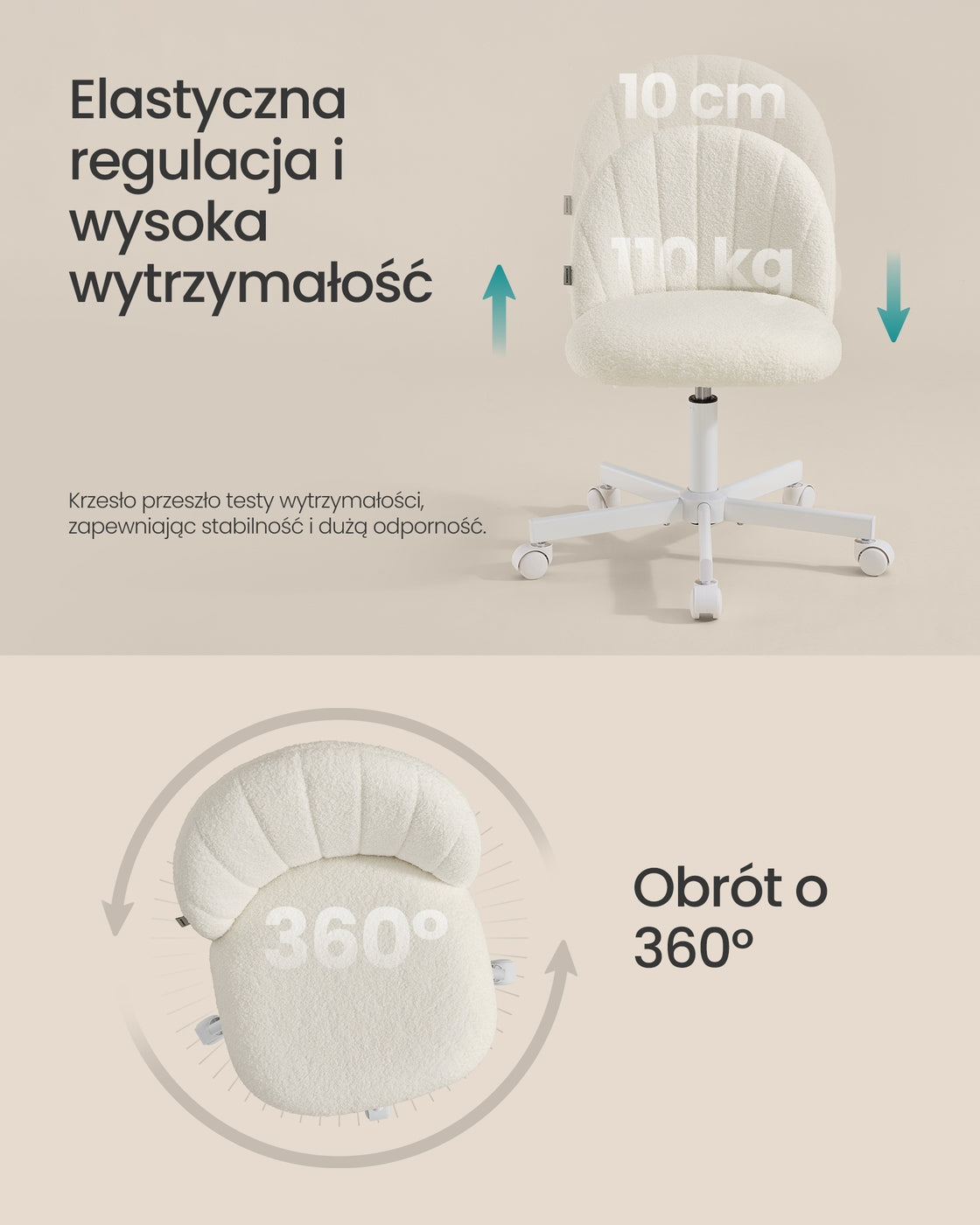 Krzesło biurowe z miękkim polarem i regulacją wysokości