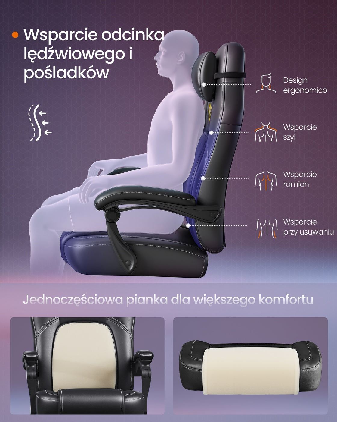Fotel gamingowy z podnóżkiem czarny z PU