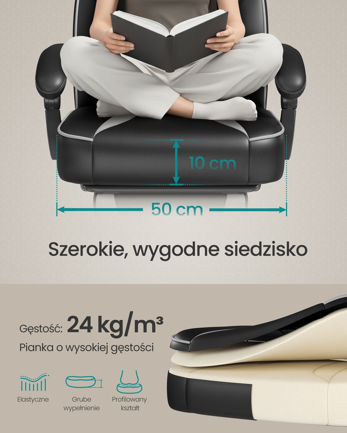 Ergonomiczny fotel gamingowy czarno-szary z podnóżkiem