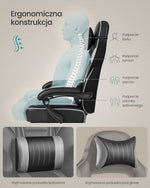 Ergonomiczny fotel gamingowy czarno-szary z podnóżkiem