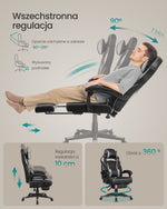 Ergonomiczny fotel gamingowy czarno-szary z podnóżkiem