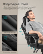 Ergonomiczny fotel gamingowy czarno-szary z podnóżkiem