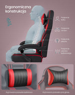 Ergonomiczny fotel gamingowy z podnóżkiem czarno-czerwony