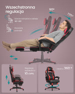 Ergonomiczny fotel gamingowy z podnóżkiem czarno-czerwony