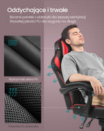 Ergonomiczny fotel gamingowy z podnóżkiem czarno-czerwony