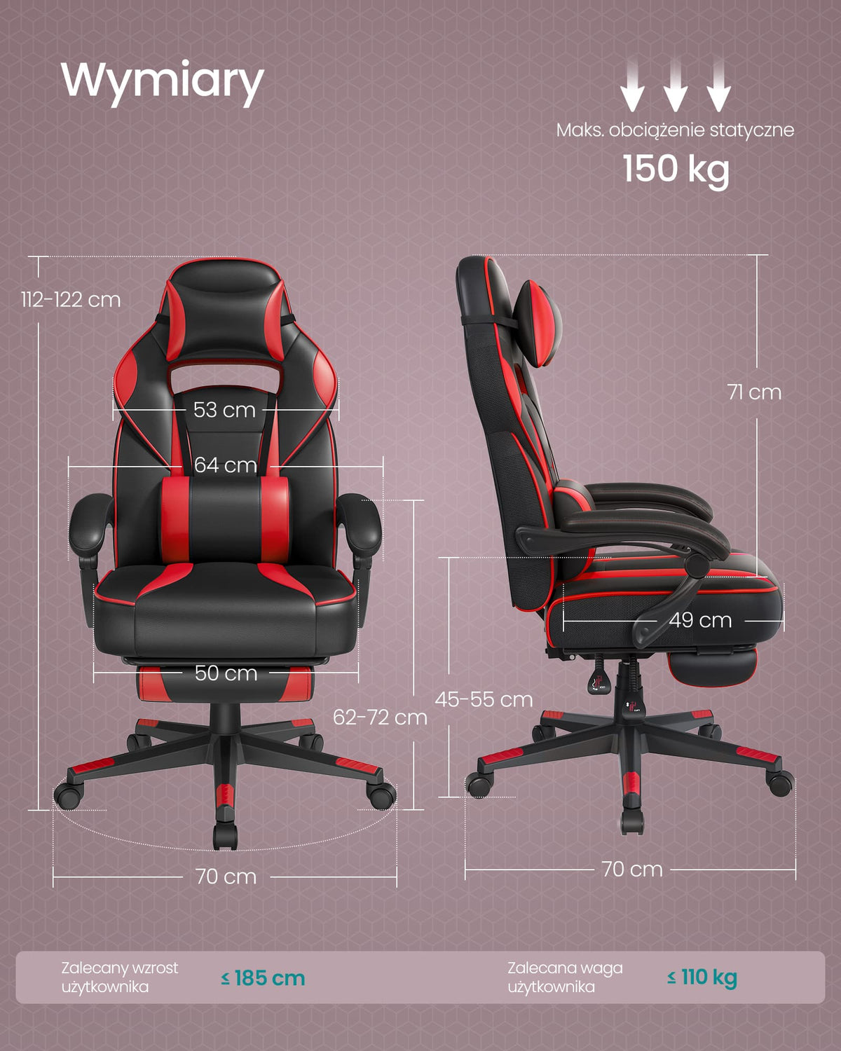 Ergonomiczny fotel gamingowy z podnóżkiem czarno-czerwony