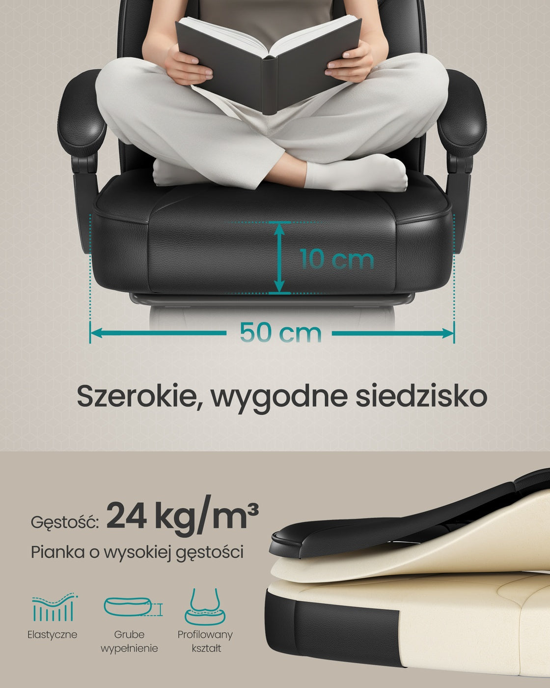 Ergonomiczne krzesło biurowe z podnóżkiem i zagłówkiem