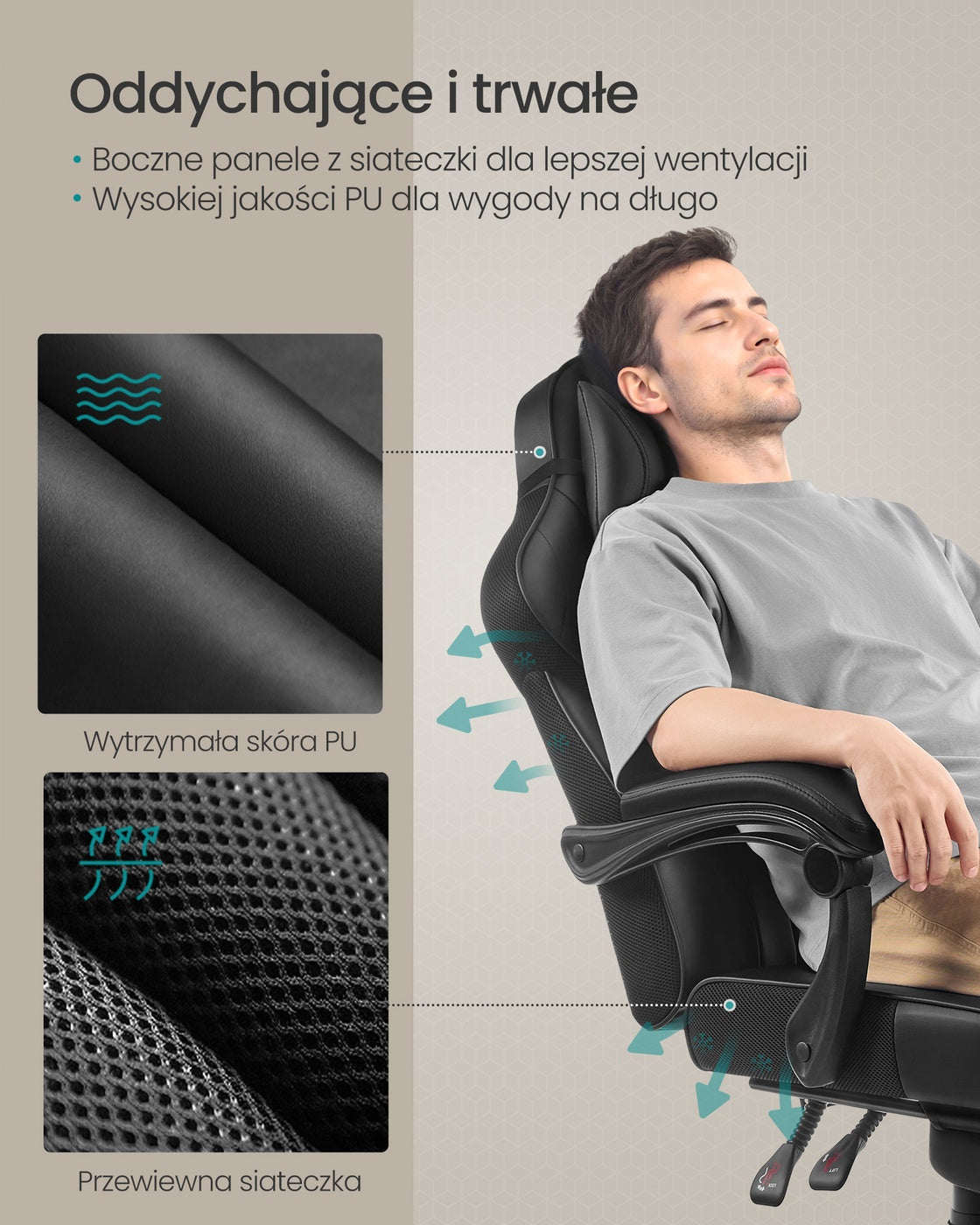 Ergonomiczne krzesło biurowe z podnóżkiem i zagłówkiem