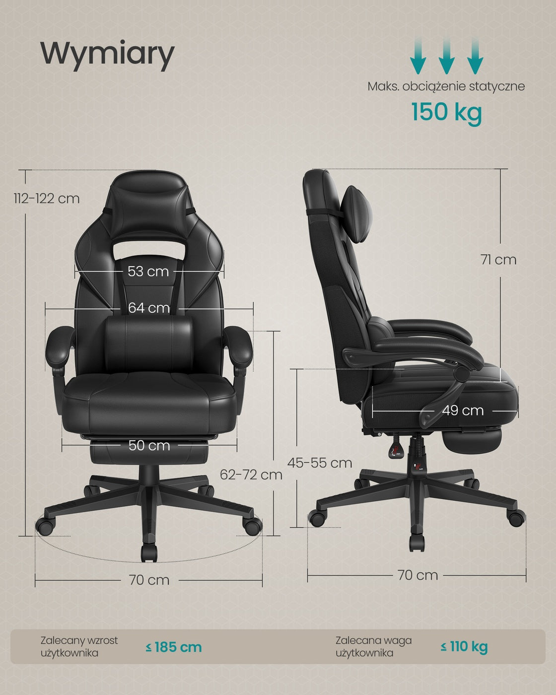 Ergonomiczne krzesło biurowe z podnóżkiem i zagłówkiem