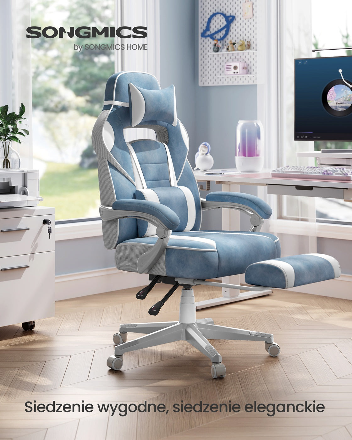 Ergonomiczny fotel gamingowy z podnóżkiem i regulacją nachylenia
