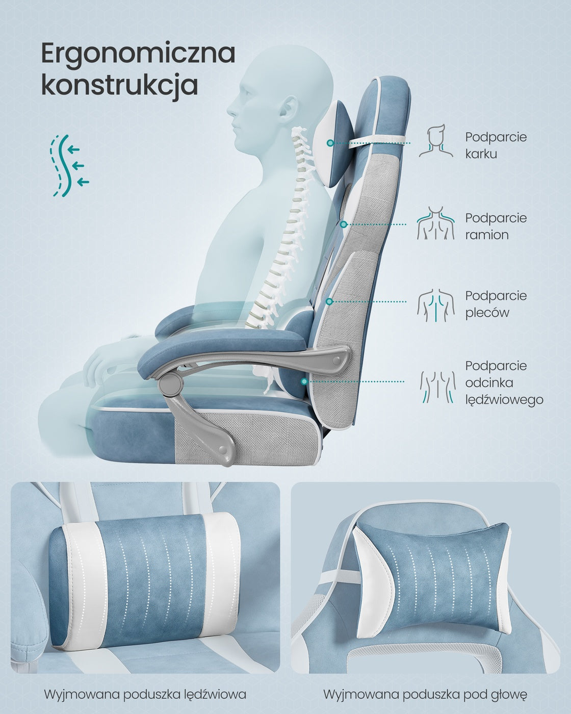 Ergonomiczny fotel gamingowy z podnóżkiem i regulacją nachylenia