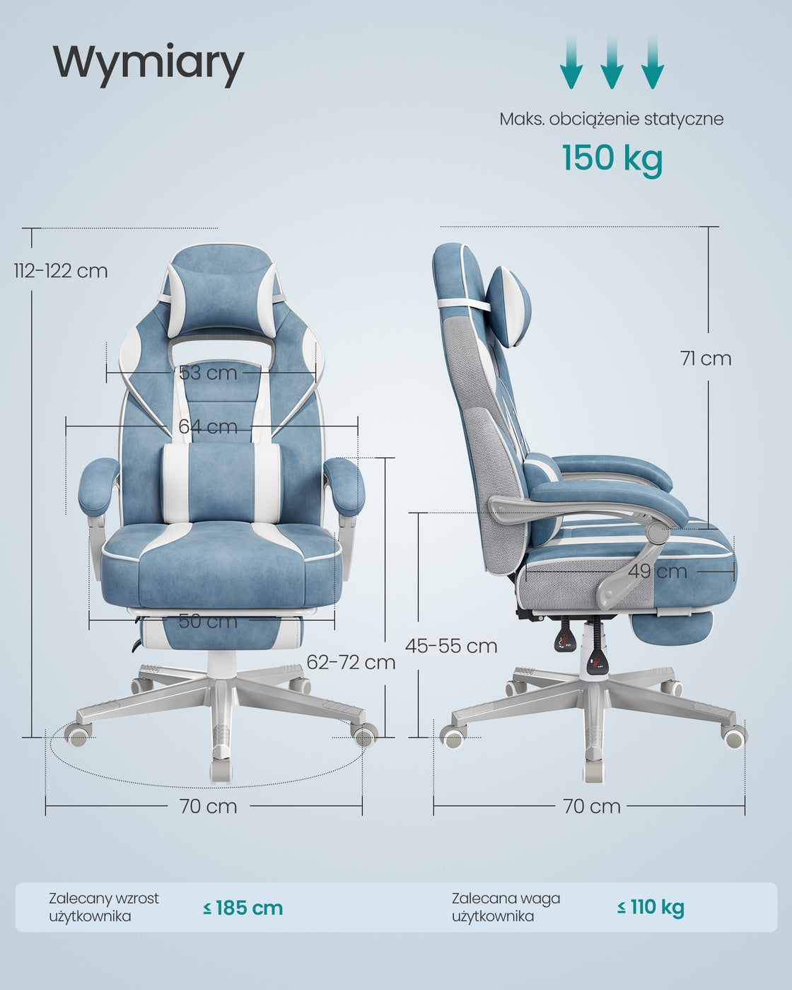 Ergonomiczny fotel gamingowy z podnóżkiem i regulacją nachylenia