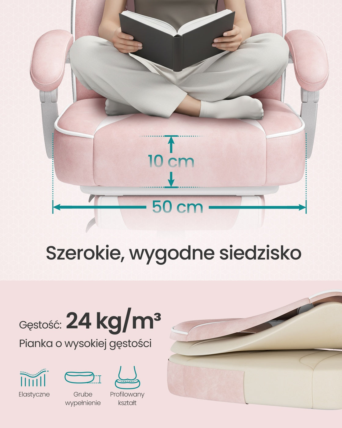 Ergonomiczne krzesło biurowe z podnóżkiem i poduszką
