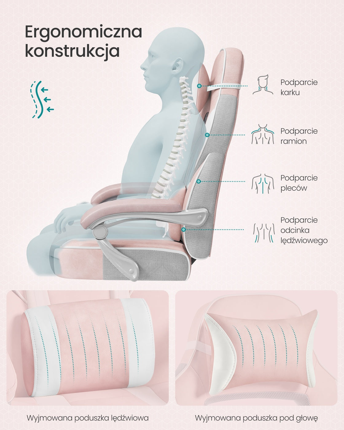 Ergonomiczne krzesło biurowe z podnóżkiem i poduszką