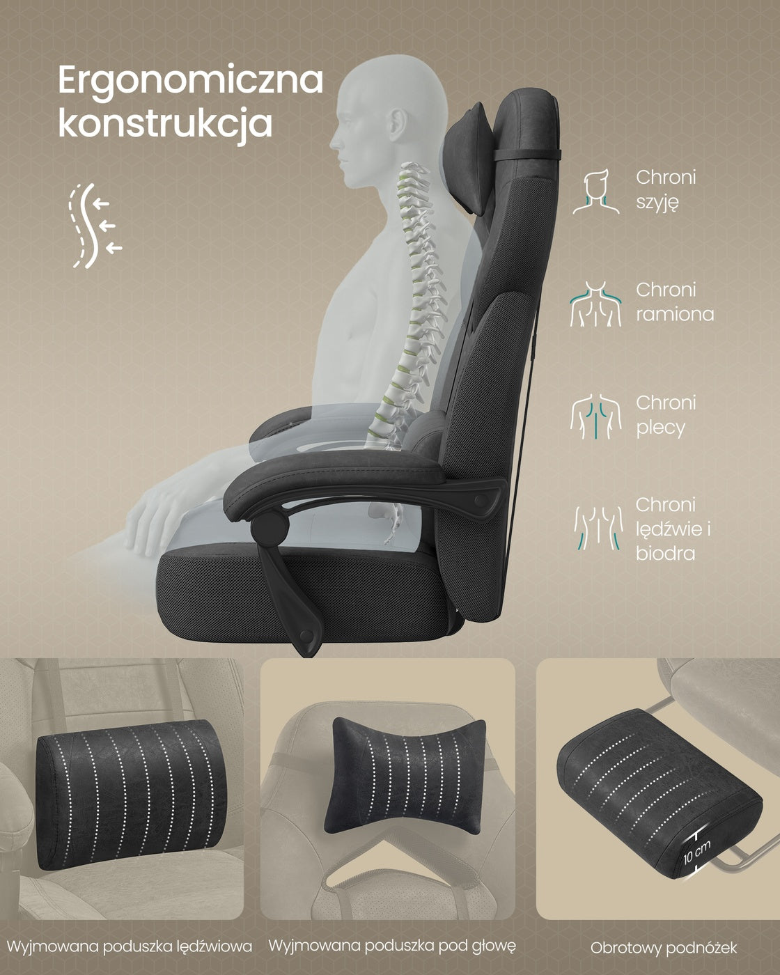 Fotel gamingowy z podnóżkiem czarny do 150 kg