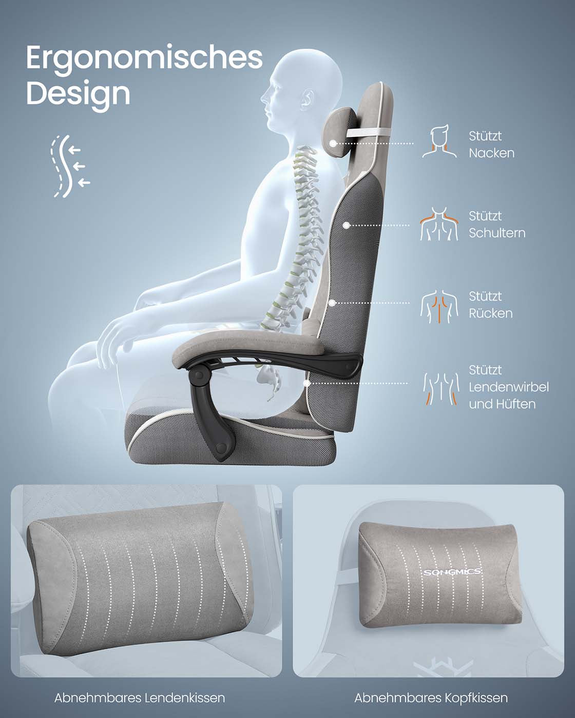 Ergonomiczny fotel biurowy z podnóżkiem szary