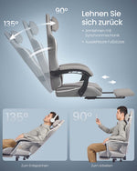 Ergonomiczny fotel biurowy z podnóżkiem szary