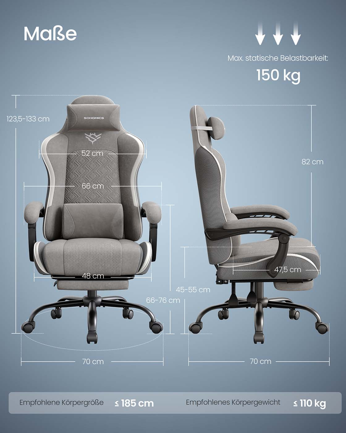 Ergonomiczny fotel biurowy z podnóżkiem szary