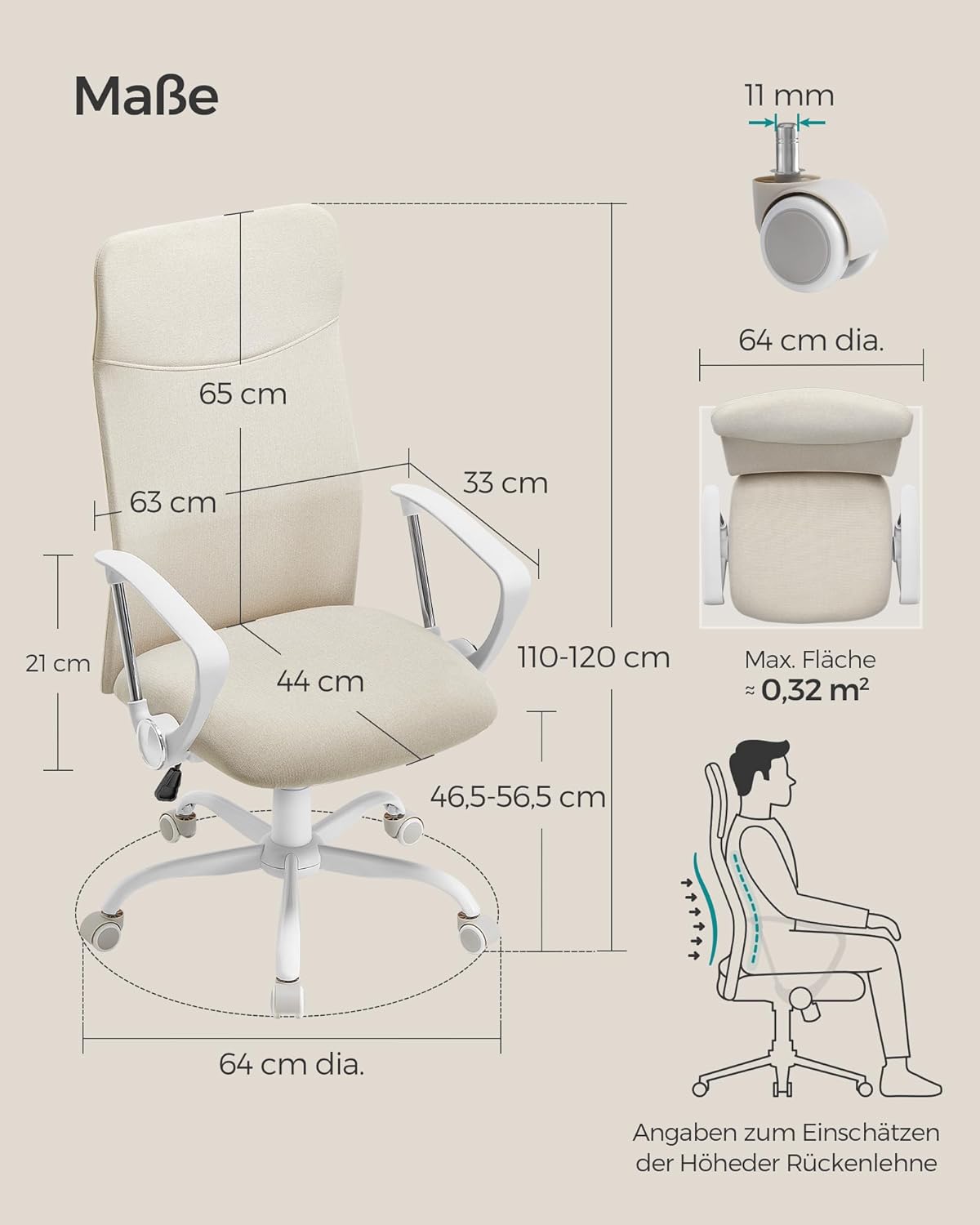 Fotel biurowy, cappuccino beige, 58 cm