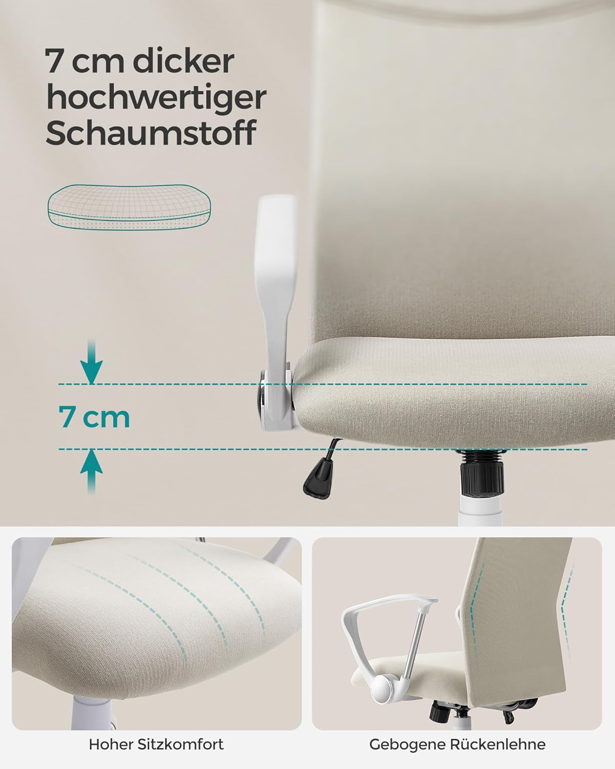 Fotel biurowy, cappuccino beige, 58 cm