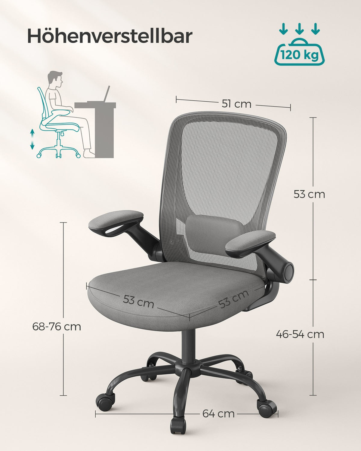 Ergonomiczne krzesło biurowe z funkcją bujaka szare