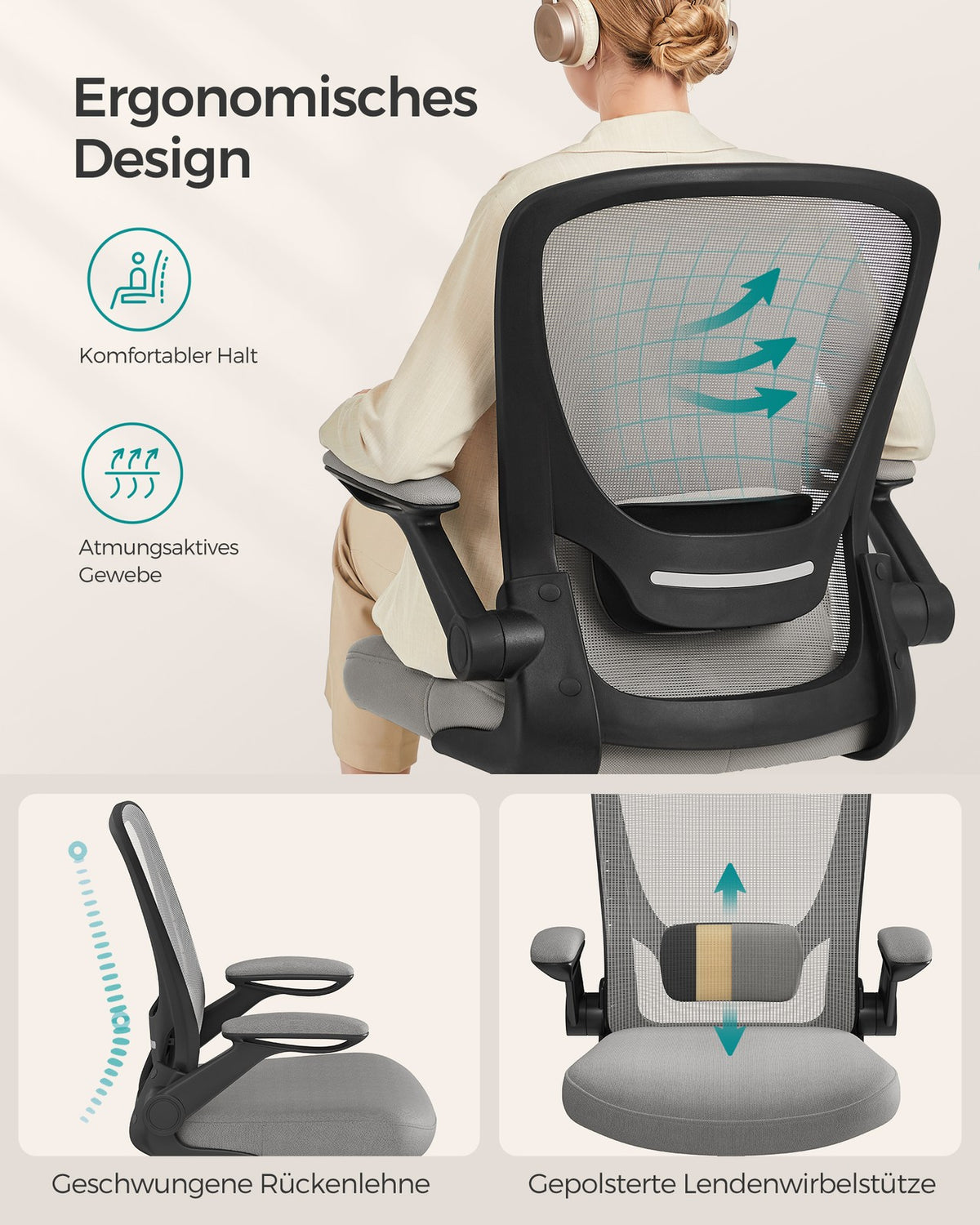 Ergonomiczne krzesło biurowe z funkcją bujaka szare