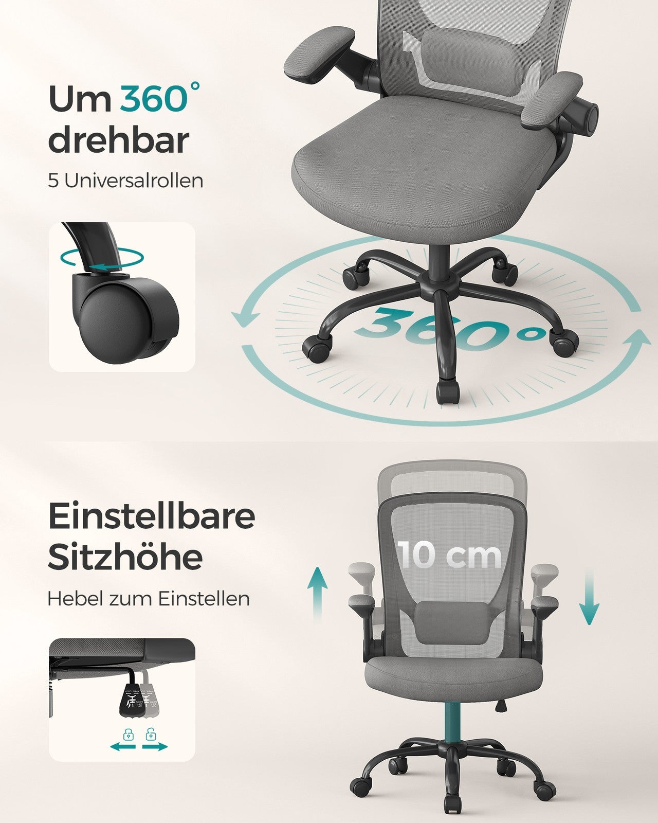 Ergonomiczne krzesło biurowe z funkcją bujaka szare