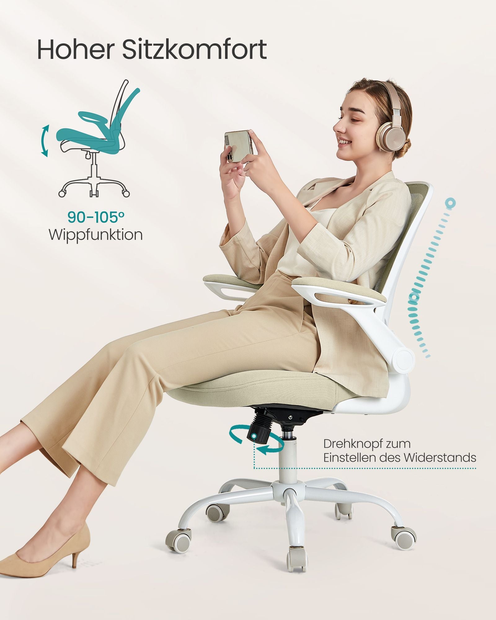 Fotel biurowy, cappuccino beige, 60 cm