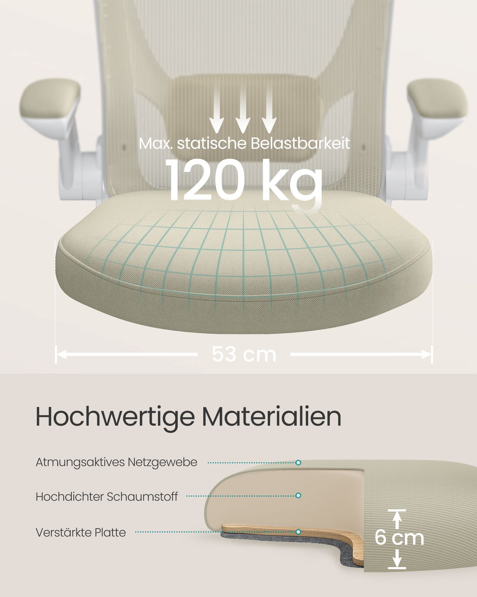 Fotel biurowy, cappuccino beige, 60 cm