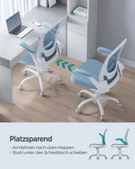 Ergonomiczne krzesło biurowe z siatkowym oparciem i składanymi podłokietnikami