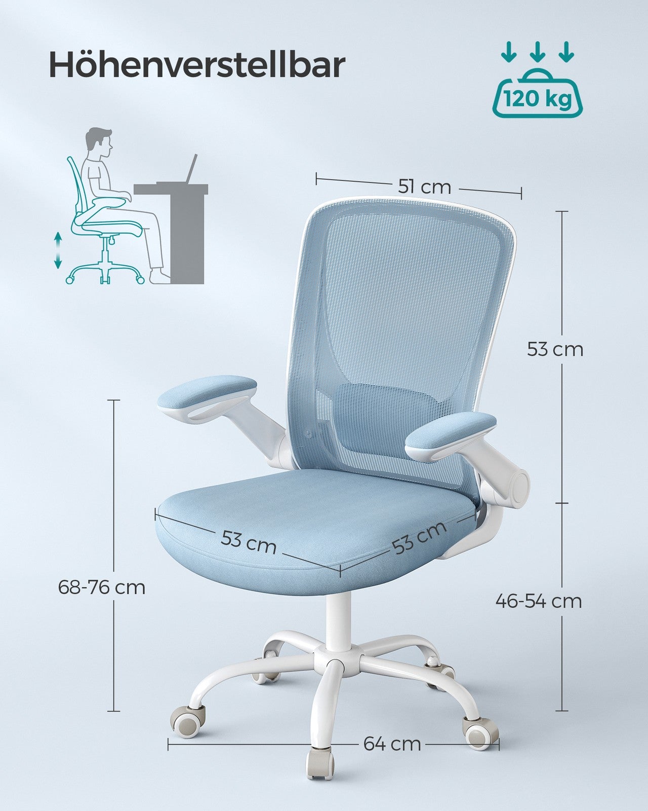 Ergonomiczne krzesło biurowe z siatkowym oparciem i składanymi podłokietnikami