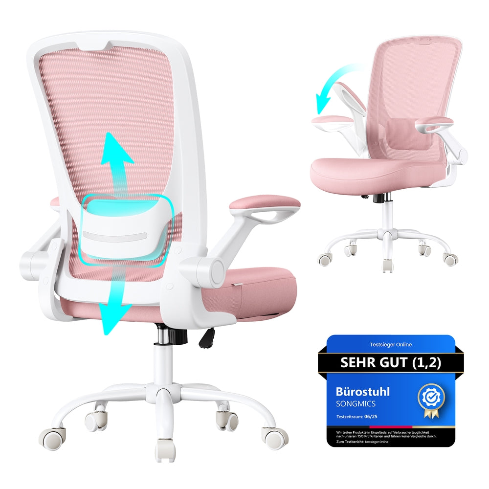 Ergonomiczne krzesło biurowe różowe z podłokietnikami