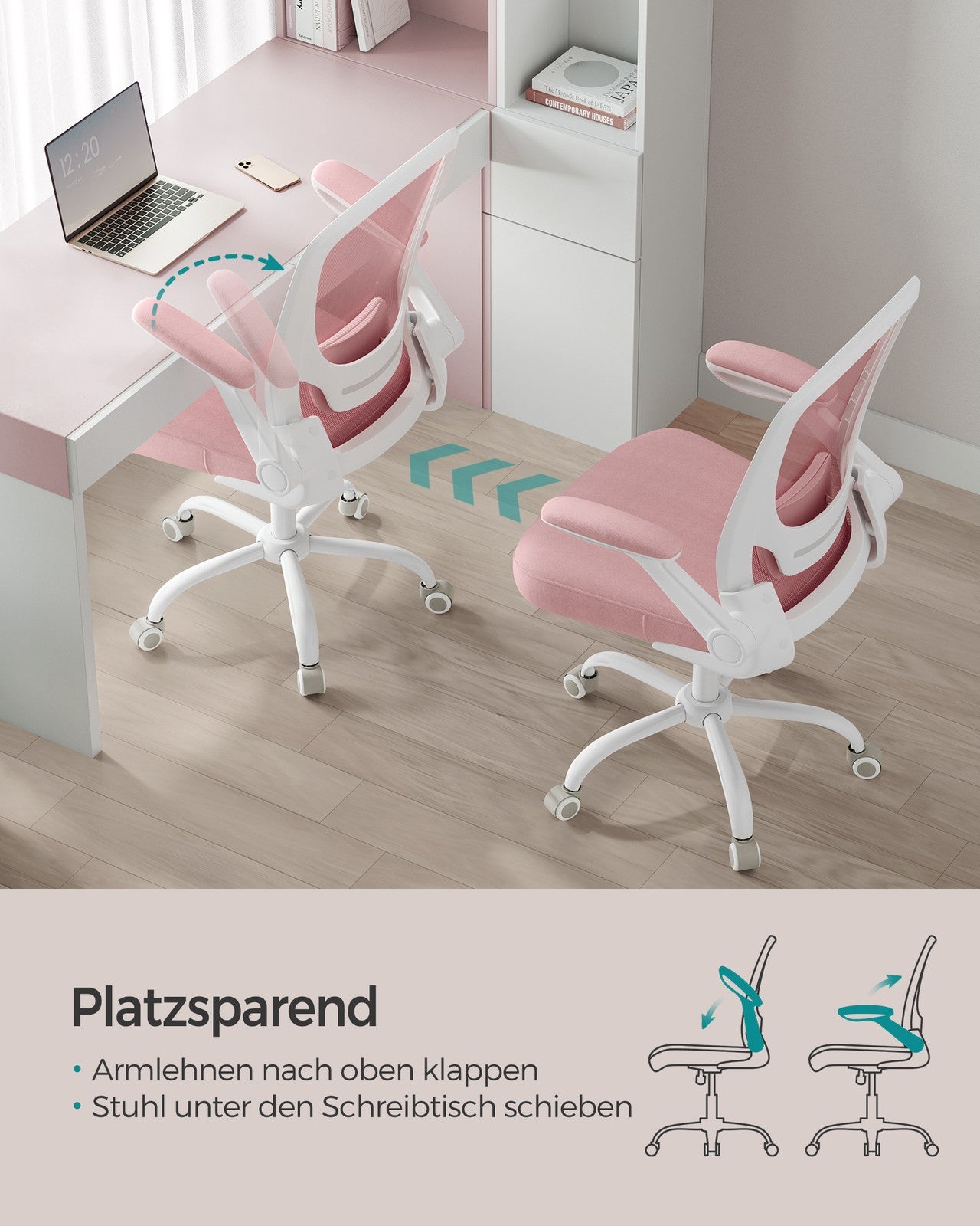 Ergonomiczne krzesło biurowe różowe z podłokietnikami