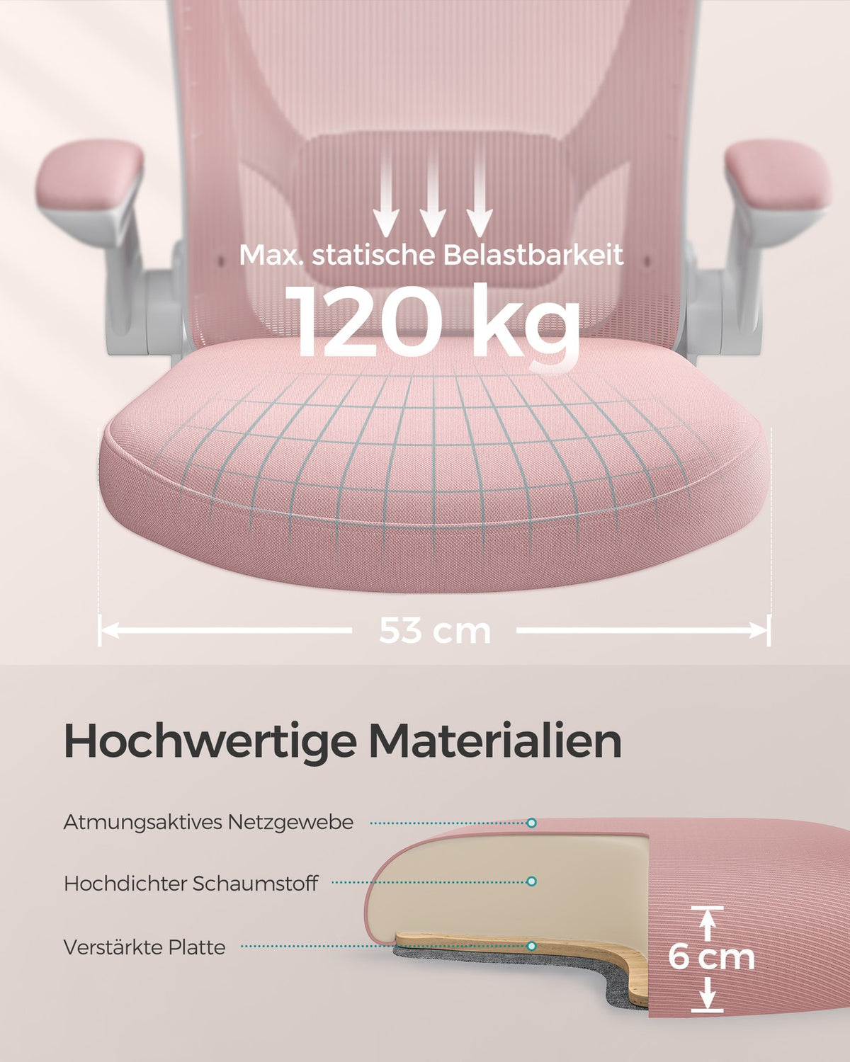 Ergonomiczne krzesło biurowe różowe z podłokietnikami