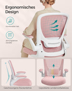 Ergonomiczne krzesło biurowe różowe z podłokietnikami