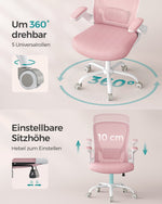 Ergonomiczne krzesło biurowe różowe z podłokietnikami