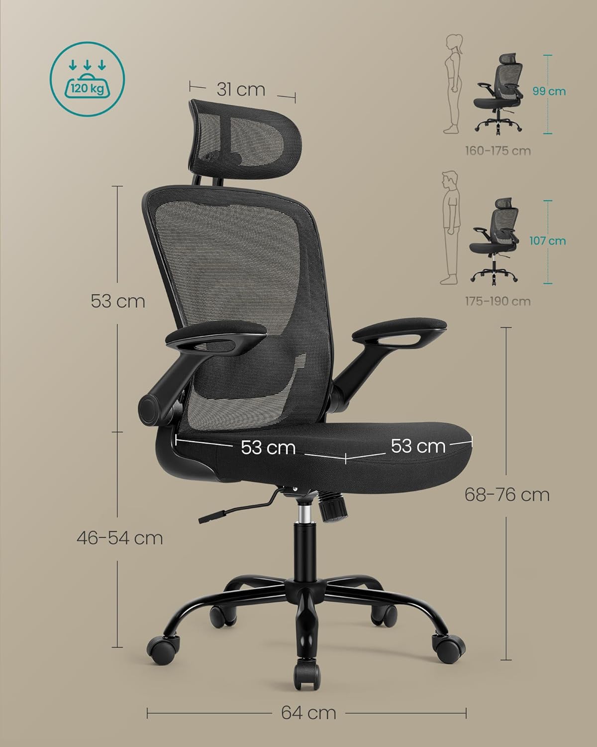 Fotel biurowy, czarny, 62 cm