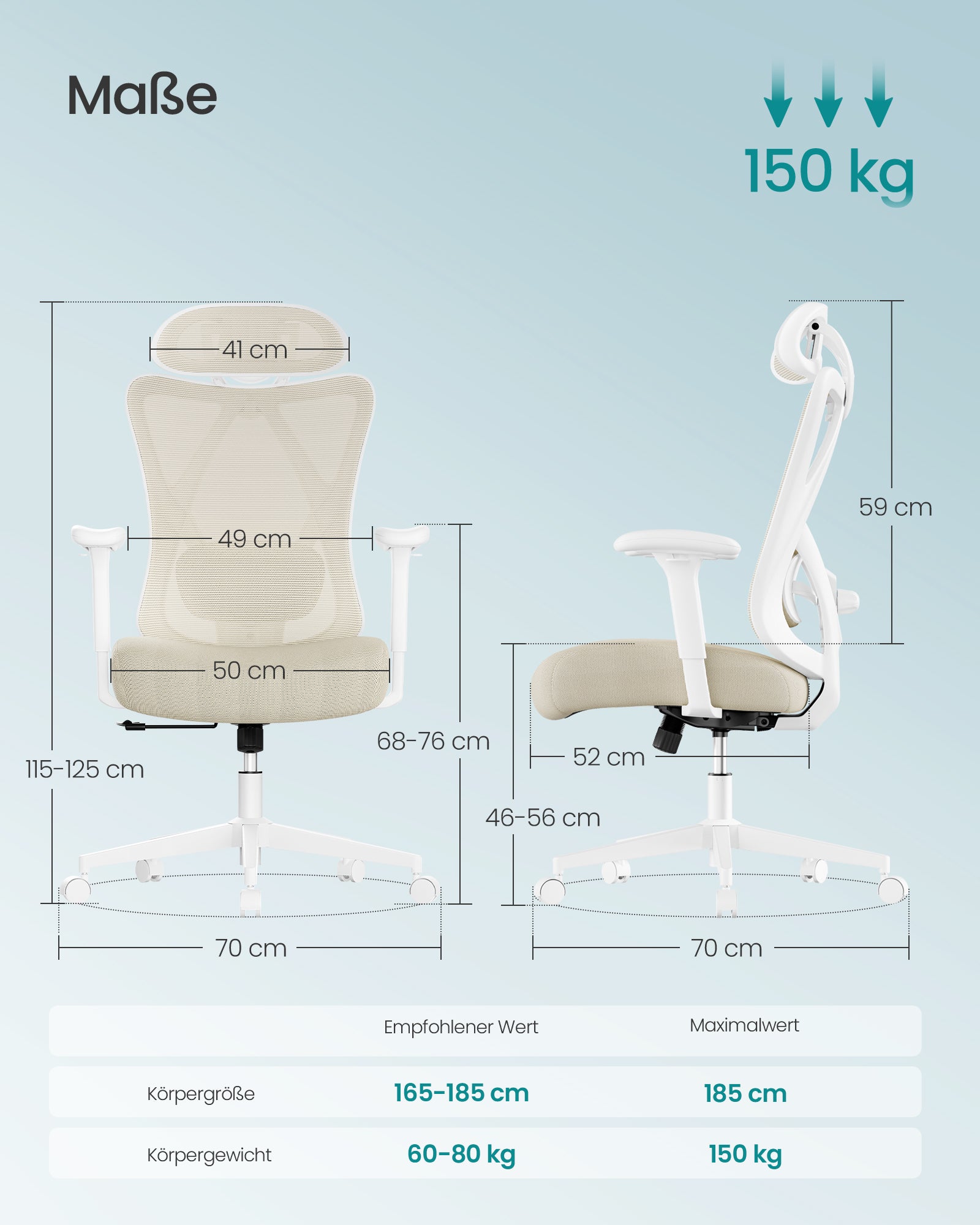 Fotel biurowy, cappuccino beige, 70 cm