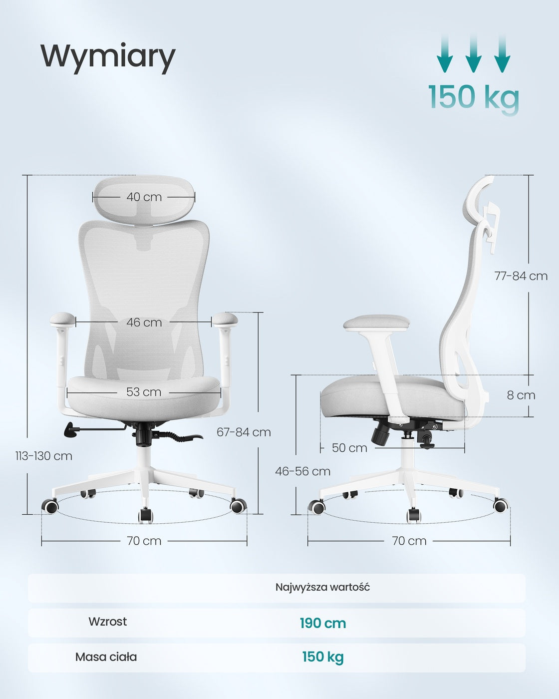 Ergonomiczny fotel biurowy regulowany do 150 kg szary