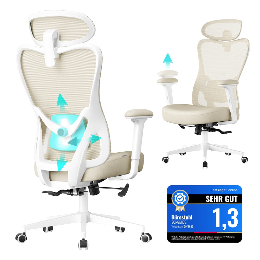 Ergonomiczny fotel biurowy beżowy do 150 kg