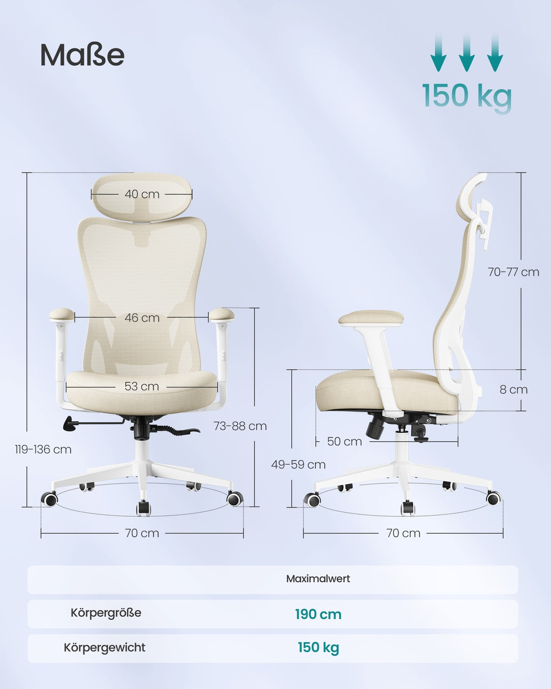 Ergonomiczny fotel biurowy beżowy do 150 kg
