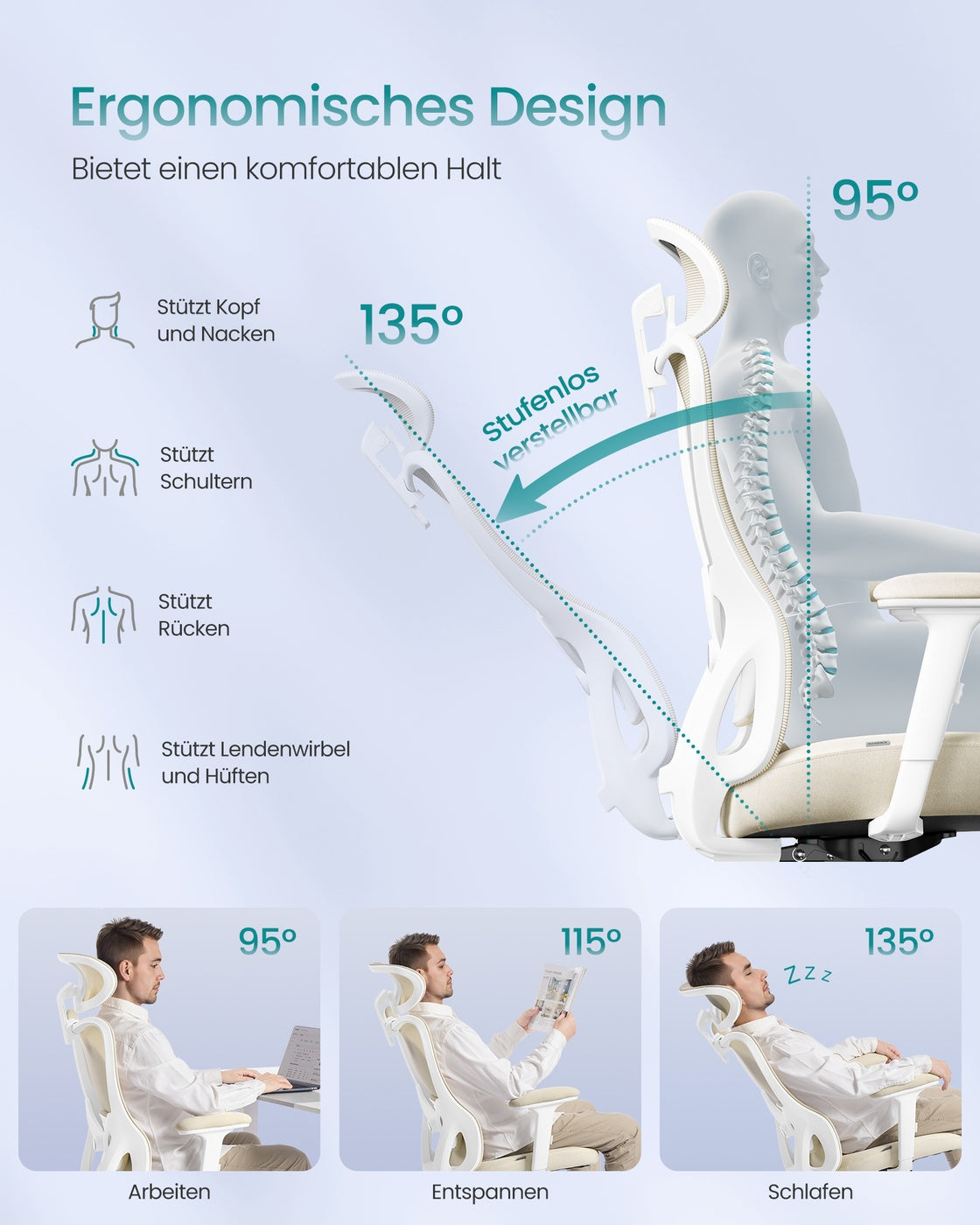 Ergonomiczny fotel biurowy beżowy do 150 kg