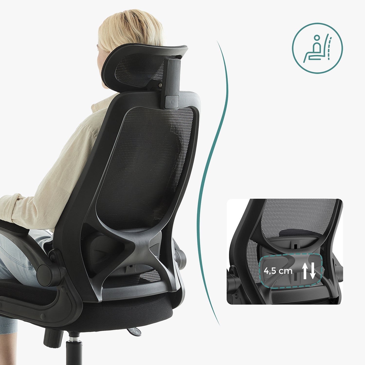 Ergonomiczne krzesło biurowe czarne z regulowanymi podłokietnikami