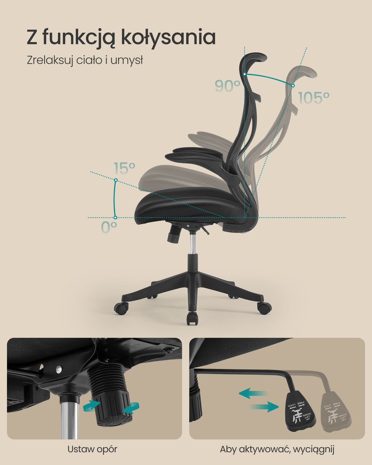 Ergonomiczne krzesło biurowe z zagłówkiem czarne