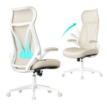 Ergonomiczne krzesło biurowe z zagłówkiem beżowe