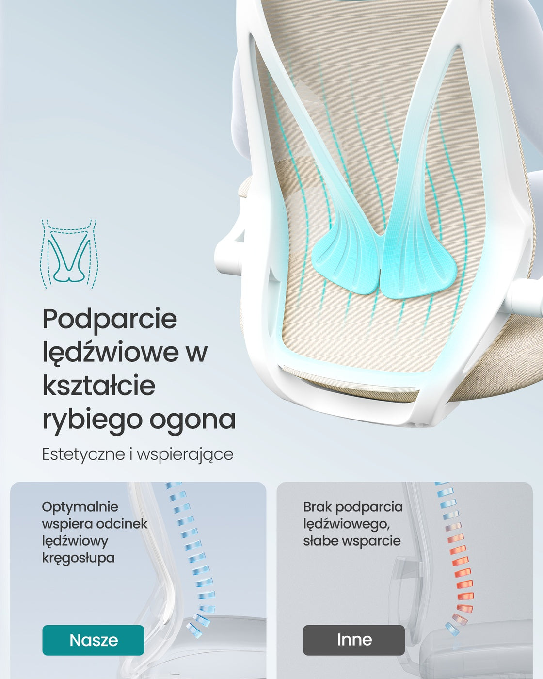 Ergonomiczne krzesło biurowe z zagłówkiem beżowe