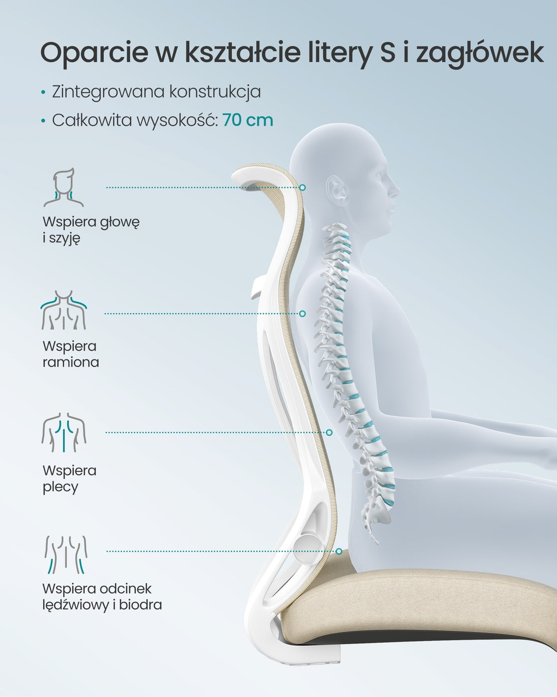 Ergonomiczne krzesło biurowe z zagłówkiem beżowe