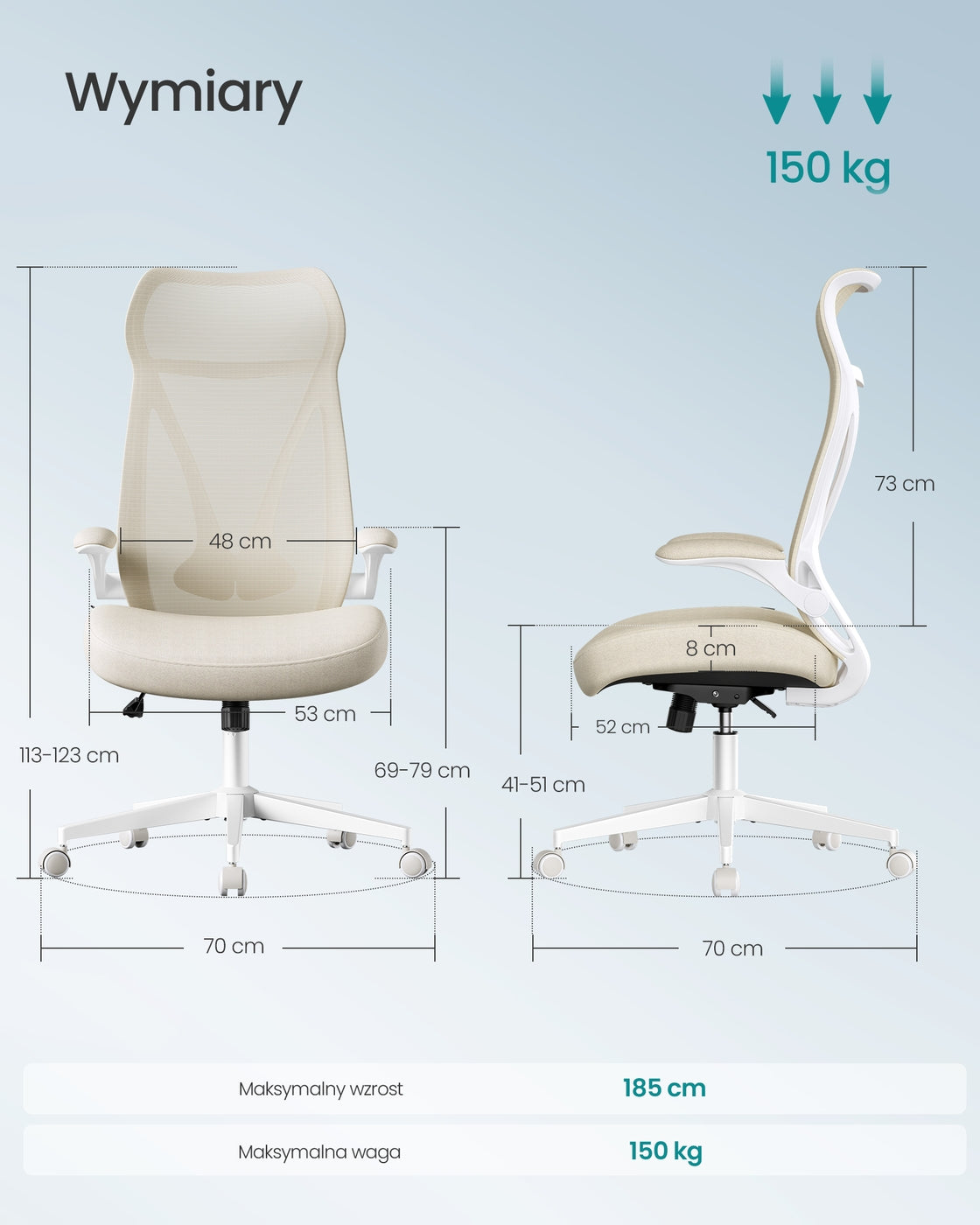Ergonomiczne krzesło biurowe z zagłówkiem beżowe